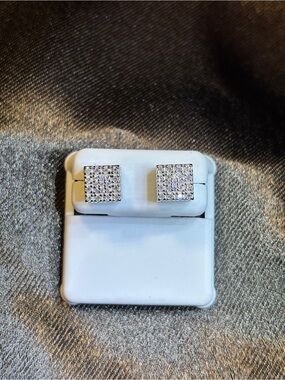 .925 Sterling Silver 2ct VVS Moissanite Pave’ Square Stud Earrings